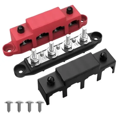 BB250-T4M8S3-C 4xM8 + 3xM4 Busbar Güç Dağıtım Bloğu  - Kırmızı/Siyah