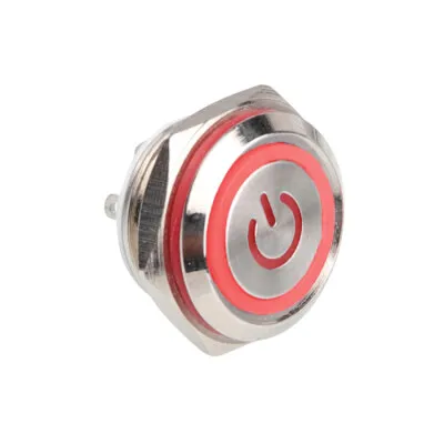 WD16C1-Pin-P1-EC 16mm Düz Yaylı Işıklı Metal Buton - Kırmızı