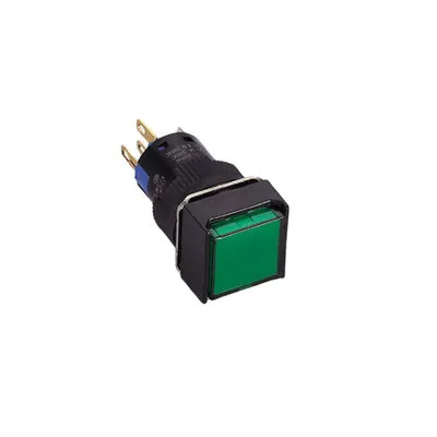 16mm Kalıcı Buton / Anahtar Yeşil 1NO/1NC Kare