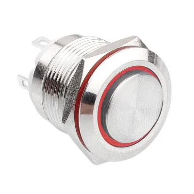 WD19H-G1-E 19mm Çıkık Yaylı Işıklı Metal Buton - Kırmızı