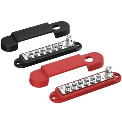 BB150-T1M6S12-C 1xM6 + 12xM4 Busbar Güç Dağıtım Bloğu  - Kırmızı/Siyah