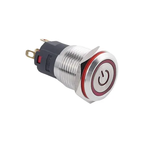 16A-P1Z-EC Düz Anahtarlı Işıklı Power Metal Buton 16mm - Kırmızı