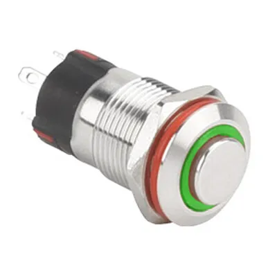 WD12A-G1Z-E 12mm Çıkık Anahtarlı Işıklı Metal Buton - Yeşil