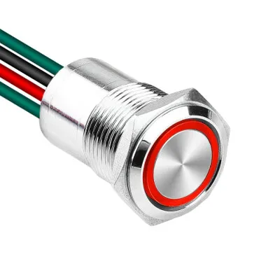 WD16D1-P2Z-E 16mm Düz Anahtarlı Işıklı Kablolu Metal Buton - Kırmızı