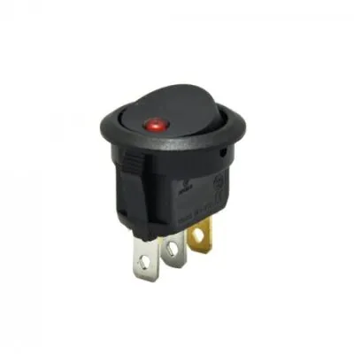 Nokta Işıklı Yuvarlak Anahtar - Siyah, 20mm, 12V, 3p