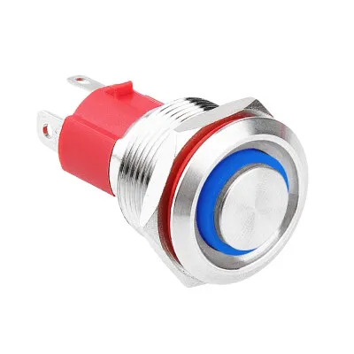 WD19D-G1-E 19mm Çıkık Yaylı Işıklı Metal Buton - Mavi