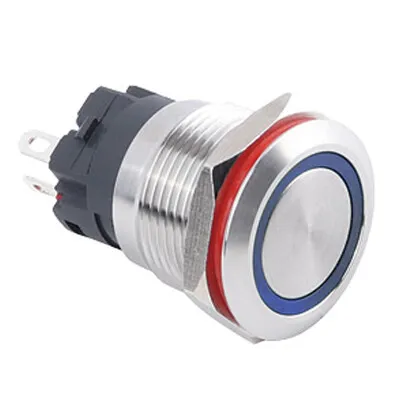 WD19A-P1Z-E 19mm Düz Anahtarlı Işıklı Metal Buton - Mavi
