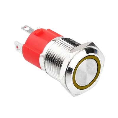 WD16D-P1-E 16mm Düz Yaylı Işıklı Metal Buton - Sarı