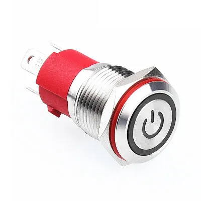 WD16D-P1Z-EC 16mm Düz Anahtarlı Işıklı Power Metal Buton - Beyaz