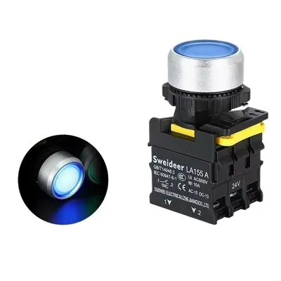 22mm Işıklı Push Buton - 2NO2NC 24V - Mavi