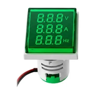 22mm Kare Voltmetre- Ampermetre - Yeşil - 220V