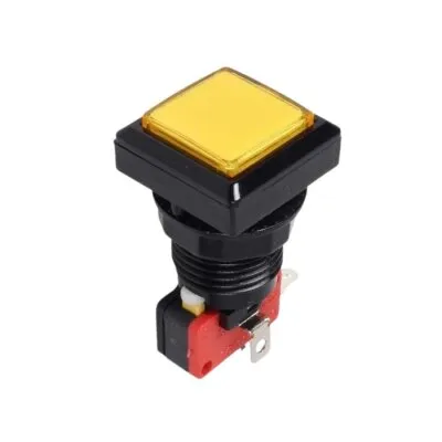 33mm 12V Kare Işıklı Oyun Makinesi Butonu - Sarı