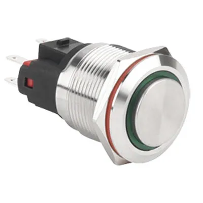 WD22E-G1-E 22mm Çıkık Yaylı Işıklı Metal Buton - Yeşil