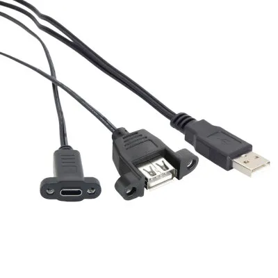 USB 2.0 Erkek to USB Type-A Dişi + Type-C Dişi Panel Tipi Uzatma Kablosu - 1.5 Metre