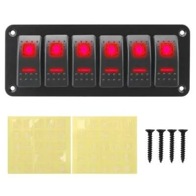 6'lı ON-OFF Kırmızı Işıklı Anahtar Switch Panel 12V-24V