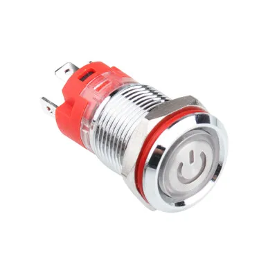 WD12D-P1Z-EC 12mm Düz Anahtarlı Işıklı Power Metal Buton - Mavi