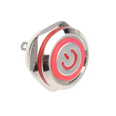 WD12C1-Pin-P1-EC 12mm Düz Yaylı Işıklı Metal Buton - Kırmızı