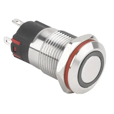 WD12A-P1-E 12mm Düz Yaylı Işıklı Metal Buton - Beyaz