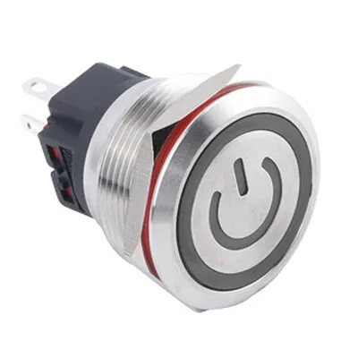 WD25B-P1Z-EC 25mm Düz Anahtarlı Işıklı Power Metal Buton - Beyaz