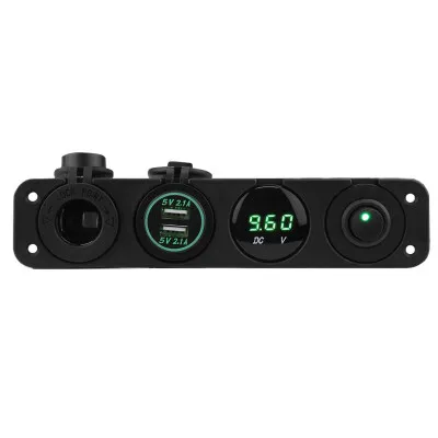 ON-OFF Yeşil Nokta Anahtarlı 2x5V USB Çakmaklık ve Voltaj Göstergeli Marine Panel