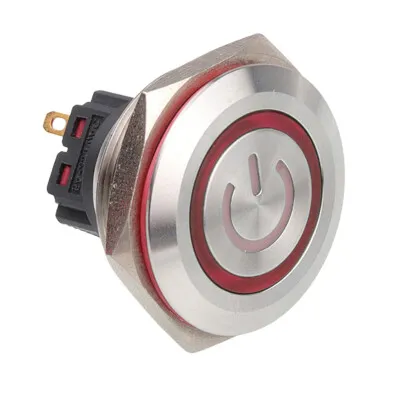 WD30B-P1-EC 30mm Düz Yaylı Işıklı Power Metal Buton - Kırmızı