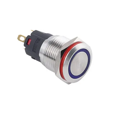 16A-P1Z-E Düz Anahtarlı Işıklı Metal Buton 16mm - Mavi