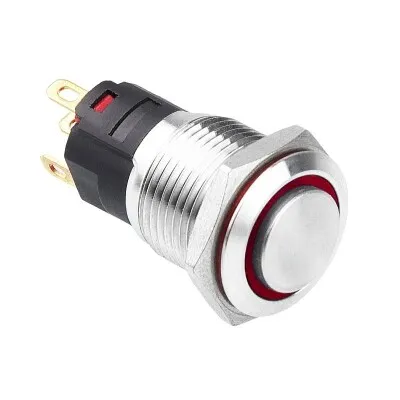 WD16A-G1Z-E 16mm Çıkık Anahtarlı Işıklı Metal Buton - Kırmızı