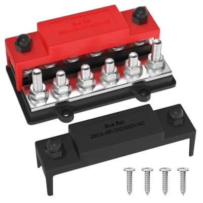 BB250X2-T6M8-C 6xM8 Busbar Güç Dağıtım Bloğu  - Kırmızı/Siyah