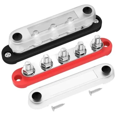 BB150-T5M8-C 5xM8 Busbar Güç Dağıtım Bloğu  - Kırmızı/Siyah