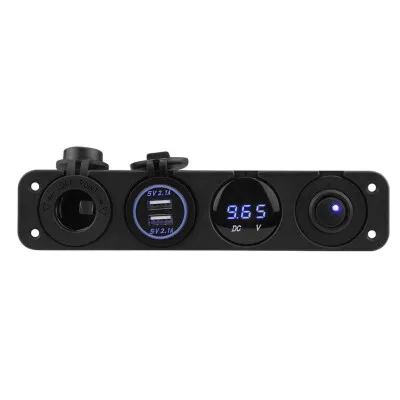 ON-OFF Mavi Nokta Anahtarlı 2x5V USB Çakmaklık ve Voltaj Göstergeli Marine Panel