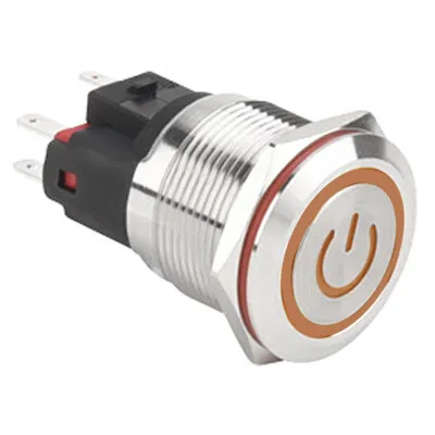 WD22E-P1-EC 22mm Düz Yaylı Işıklı Power Metal Buton - Sarı