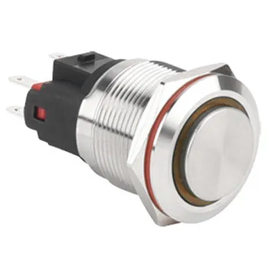 WD22E-G1-E 22mm Çıkık Yaylı Işıklı Metal Buton - Sarı