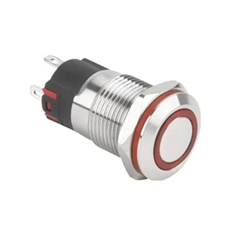 12A-P1Z-E Düz Anahtarlı Işıklı Metal Buton 12mm - Kırmızı