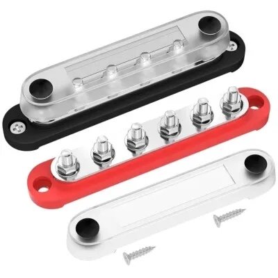 BB150-T6M8-C 6xM8 Busbar Güç Dağıtım Bloğu  - Kırmızı/Siyah