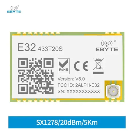 E32-433T20S -V8, 433MHz LoRa Modül , SX1278, 20dBm, 5km, UART, SMD