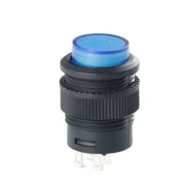 RL16-503A 16MM Plastik 4 Pin Anahtarlı Buton Mavi