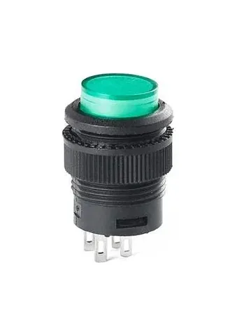 16mm Plastic LED Kalıcı Basmalı Buton Yeşil ON-OFF