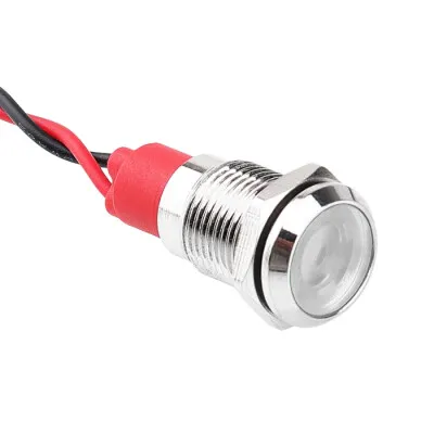 WD10L-P2 10mm 12-24V Kablolu Metal Sinyal Lambası - Beyaz