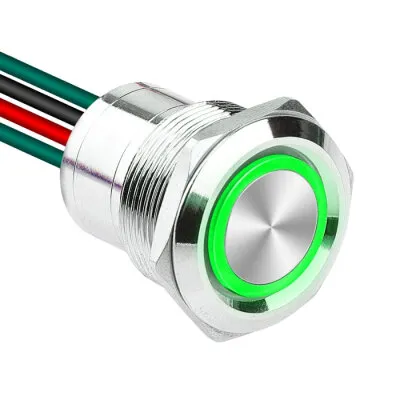 WD22D1-P2Z-E 22mm Düz Anahtarlı Işıklı Kablolu Metal Buton - Yeşil