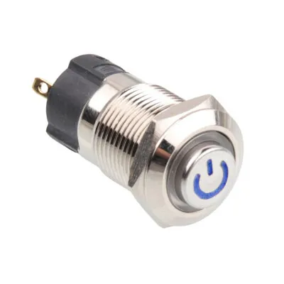 WD12A-G1-C 12mm Çıkık Yaylı Işıklı Power Metal Buton - Mavi