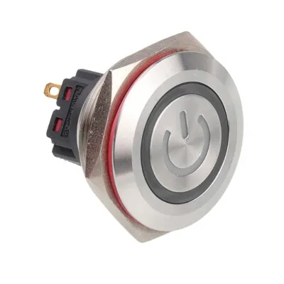 WD28B-P1-EC 28mm Düz Yaylı Işıklı Power Metal Buton - Beyaz