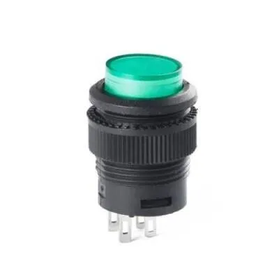 RL16-503B 16MM Plastik 4 Pin Yaylı Buton Yeşil