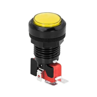 33mm 12V Işıklı Oyun Makinesi Butonu - Sarı