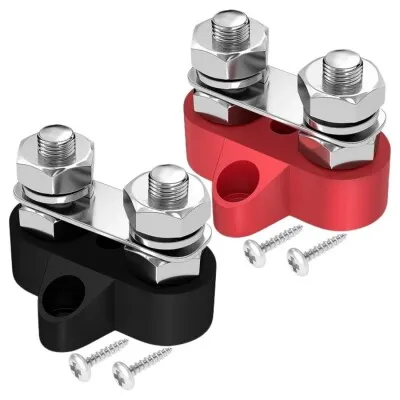 BB2-1 2xM8 Busbar Güç Dağıtım Bloğu  - Kırmızı/Siyah
