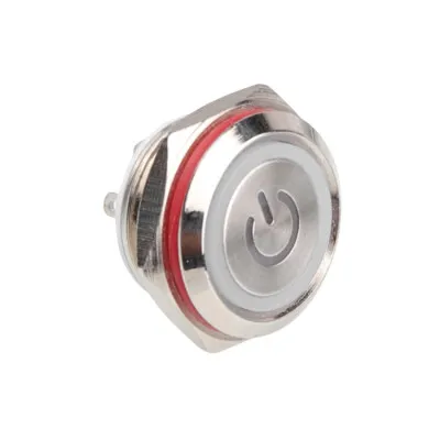 WD16C1-Pin-P1-EC 16mm Düz Yaylı Işıklı Metal Buton - Beyaz