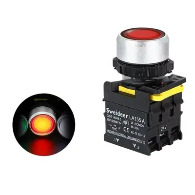 22mm Işıklı Push Buton - 2NO2NC 24V - Kırmızı