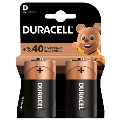 Duracell D Size Büyük Boy 1,5V Alkalin Pil - LR20, MN1300 , 2li