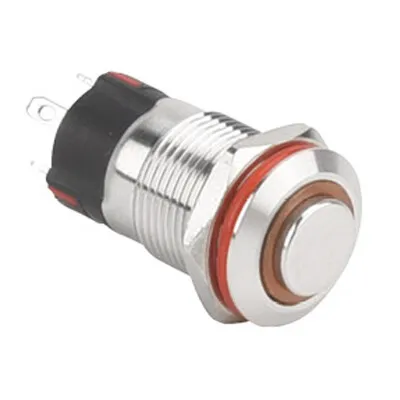 WD12A-G1-E 12mm Çıkık Yaylı Işıklı Metal Buton - Sarı