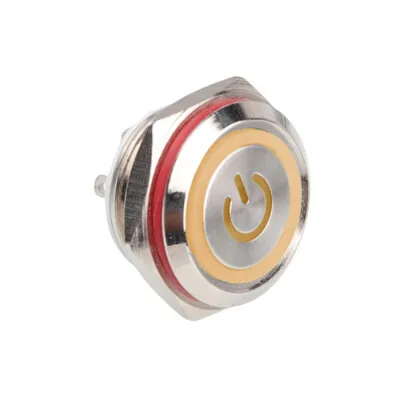 WD16C1-Pin-P1-EC 16mm Düz Yaylı Işıklı Metal Buton - Sarı