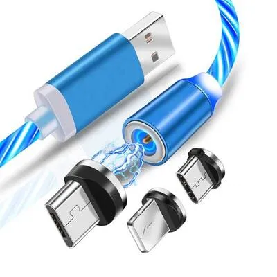 Manyetik ve Işıklı USB Şarj Kablosu - 3 Uçlu